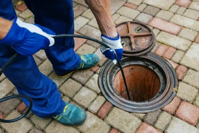 Plumber cleaning an outdoor sewer drain in Crestview