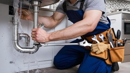Technician using electronic equipment to detect a plumbing leak in Crestview